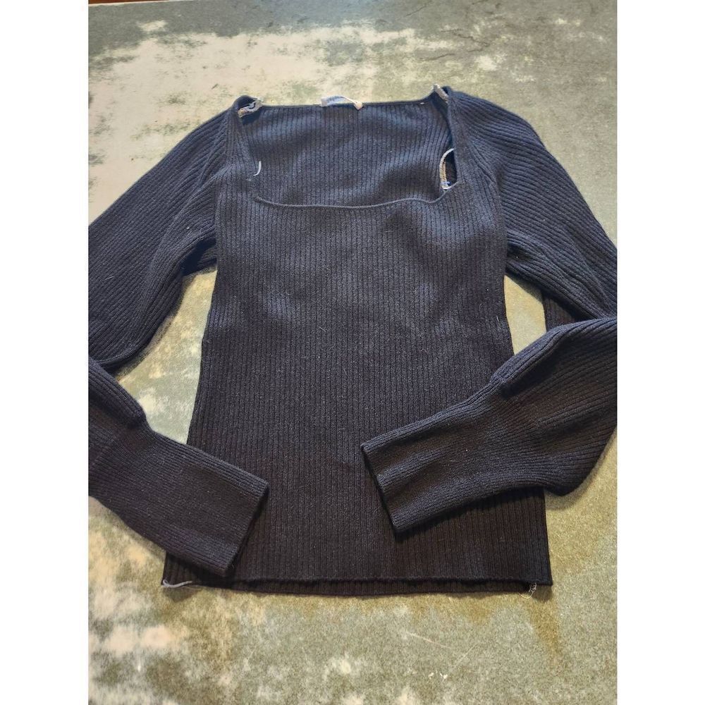 Reformation Piazza Recycled Cashmere Square Neck Ribbed Sweater in Black
